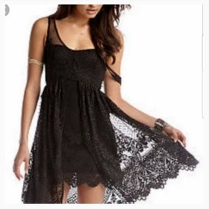 Free People Salinas print foil black lace dress